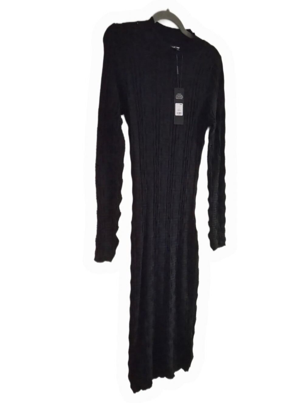Long Black Midi Dress With Ribbed Texture